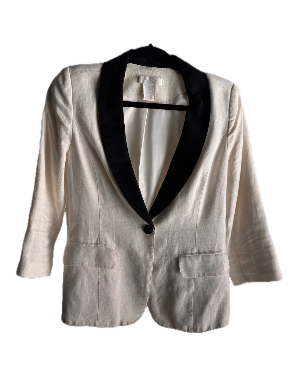 MM Couture White and Black Linen Tuxedo Style Blazer